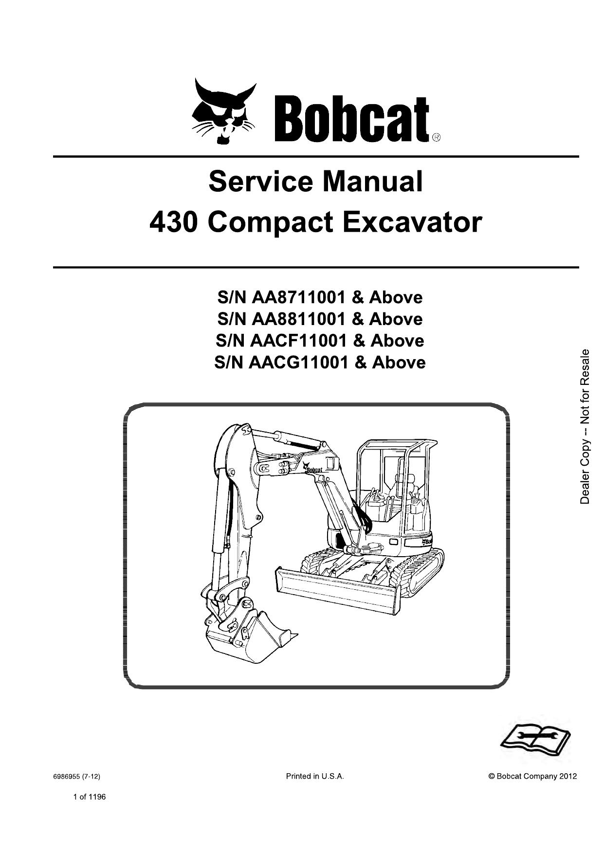 430 Compact Excavator Service Manual Bobcat 2